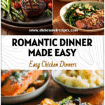 Beautifully set table for two with healthy Meat And Two Veg Dinners and Quick Romantic Dinner Ideas for Valentine’s Day.